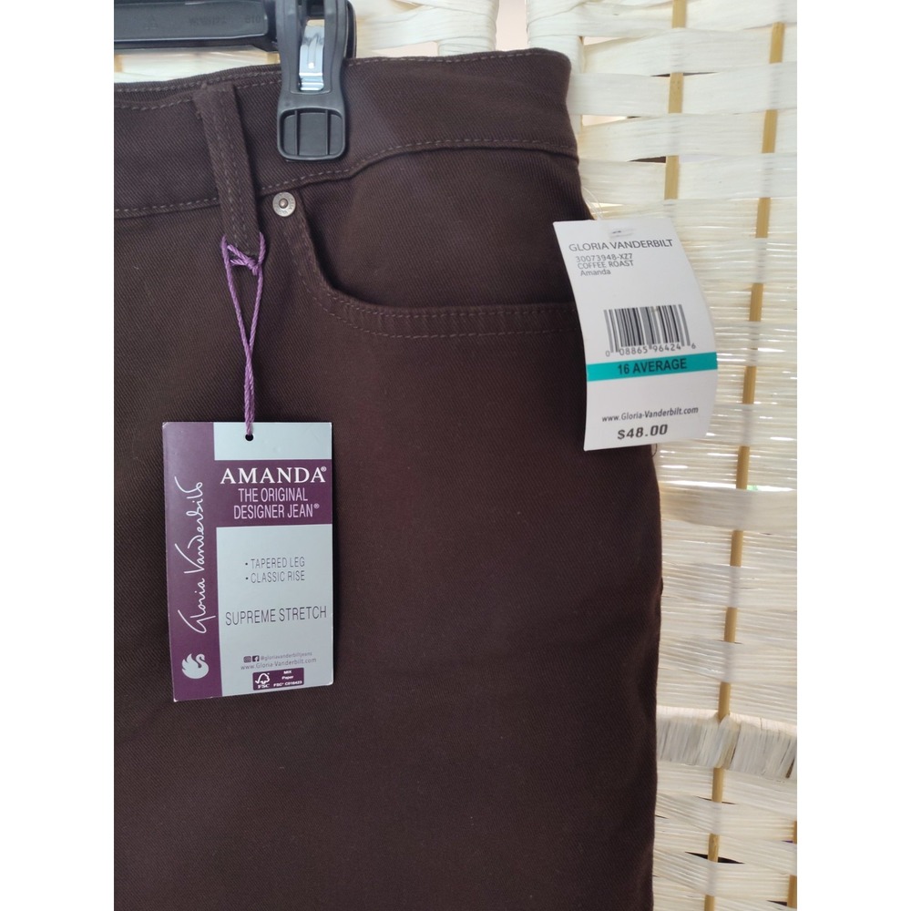 Gloria Vanderbilt Women's Chocolate Brown Amanda Straight-Leg Jeans Pants Sz 16 - Picture 5 of 7
